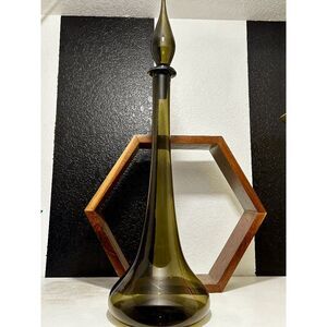 Vintage Empoli Green Hand-Blown Glass Floor Genie Bottle – 26.5” Tall, Made in I